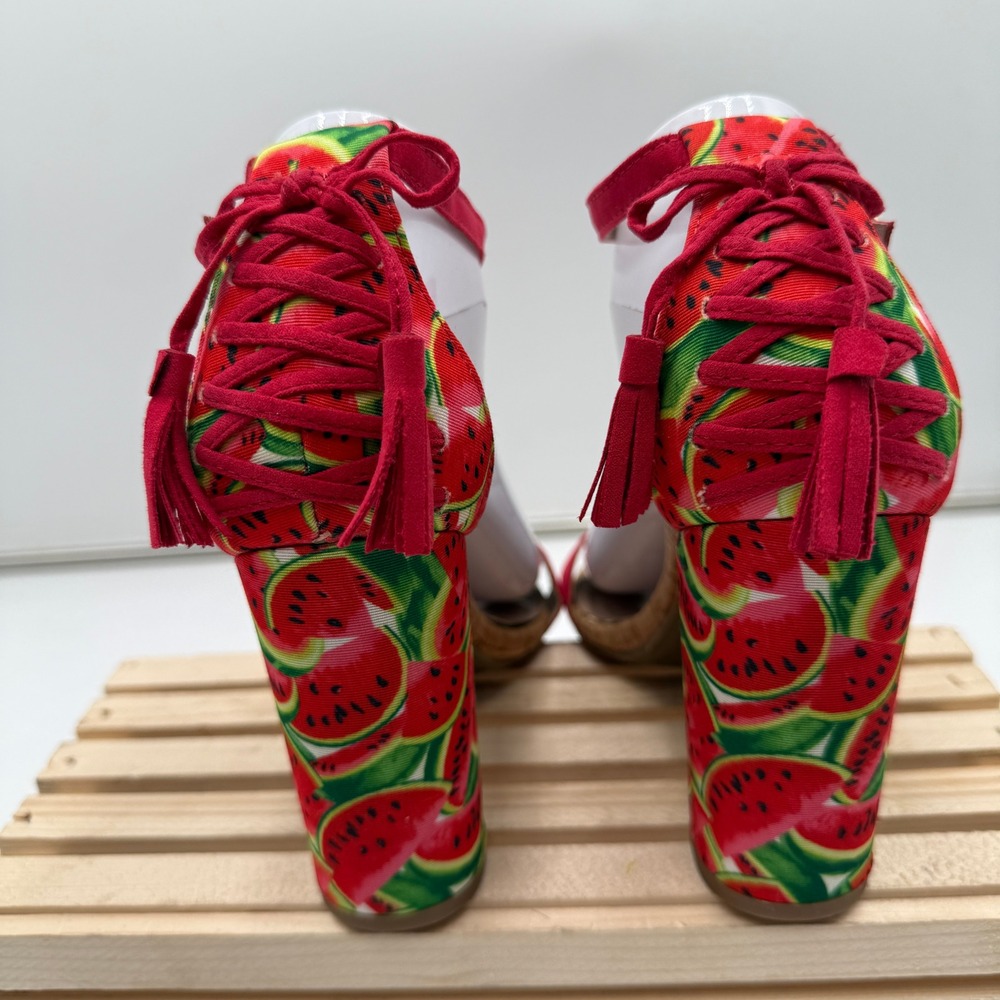 Betsey Johnson Rallo Watermelon Block Heel Sandals Fruit Print Ankle Strap 8 - Picture 4 of 7